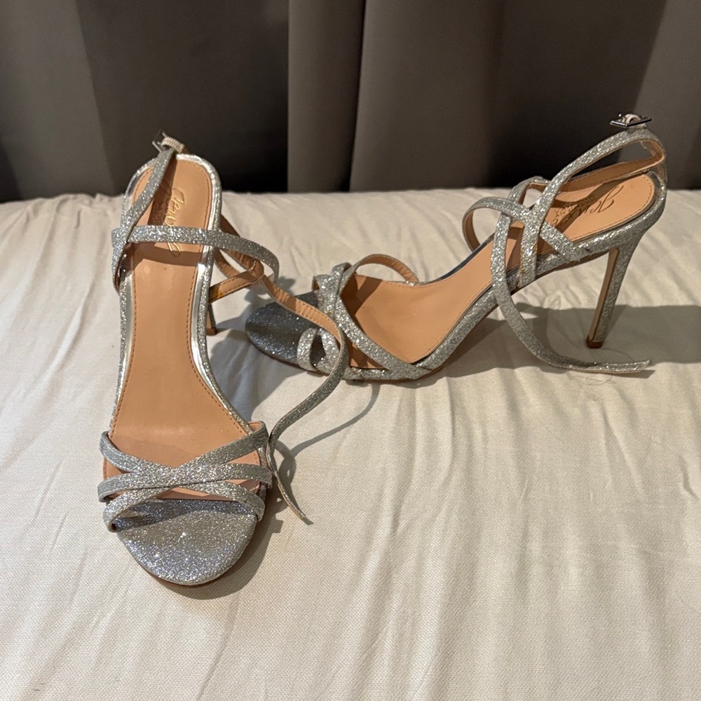 Mishka Shimmering Silver Strappy Heels